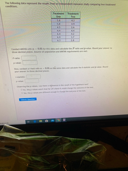 Solved The Following Data Represent The Results From An | Chegg.com