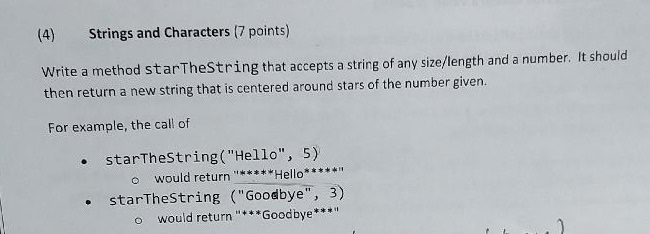 Solved (4) Strings and Characters (7 points) Write a method | Chegg.com