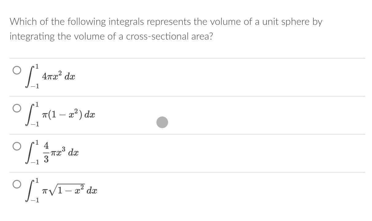 Solved Which of the following integrals represents the | Chegg.com