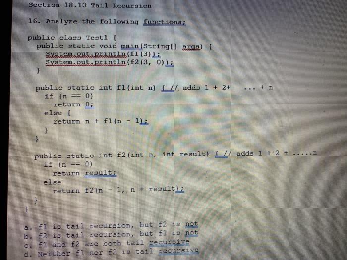 Solved Section 18.10 Tail Recursion 16. Analyze the | Chegg.com