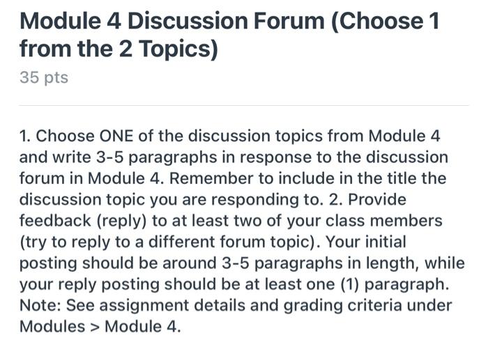 Module 4 Discussion Forum (Choose 1 from the 2 | Chegg.com