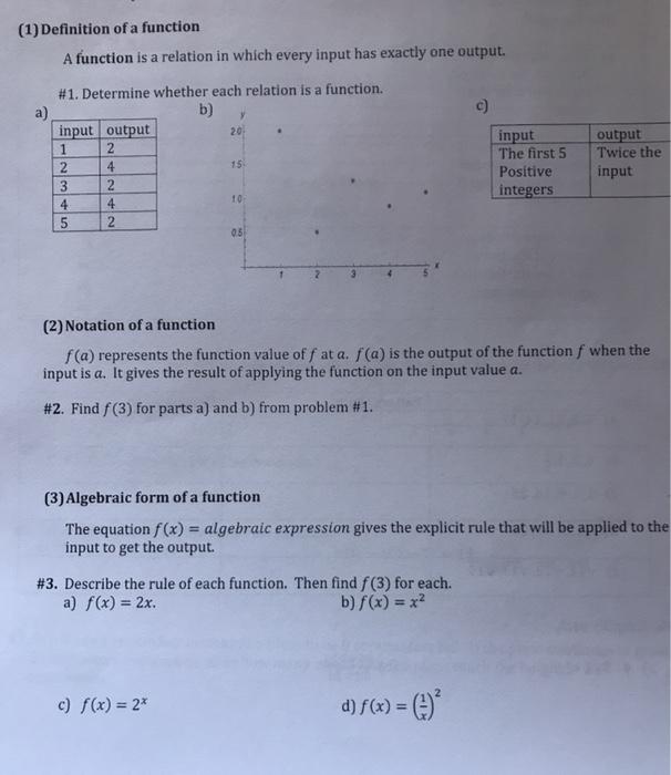 Solved (1) Definition of a function A function is a relation | Chegg.com