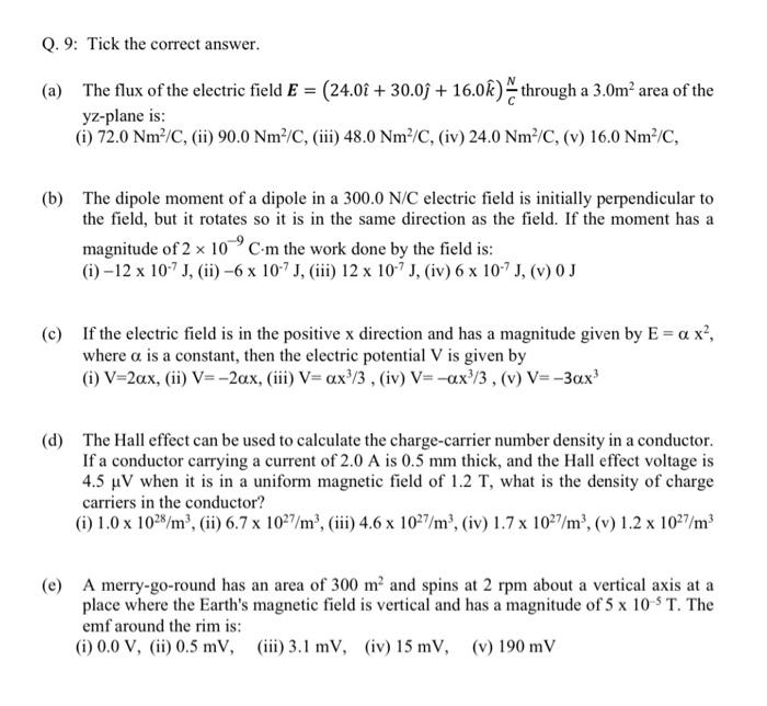 Solved Q 9 Tick The Correct Answer A The Flux Of The Chegg Com