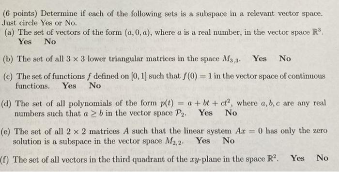 Solved (6 points) Determine if each of the following sets is | Chegg.com