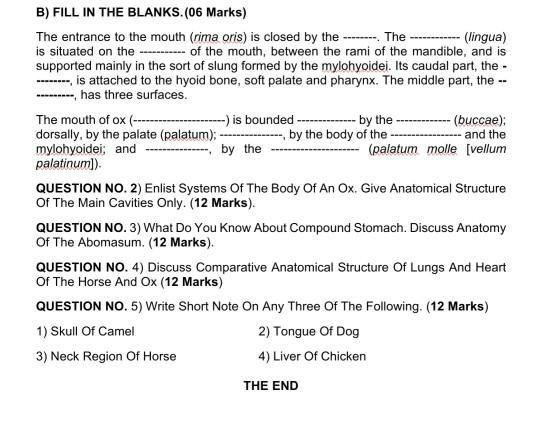 Solved B FILL IN THE BLANKS. 06 Marks The entrance to the