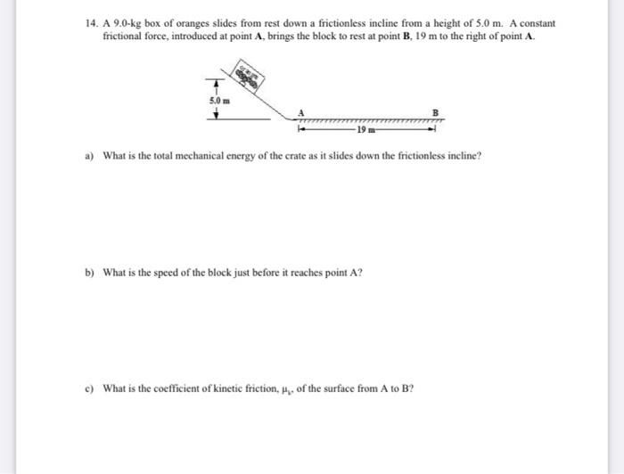 Solved 14. A 9.0-kg box of oranges slides from rest down a | Chegg.com