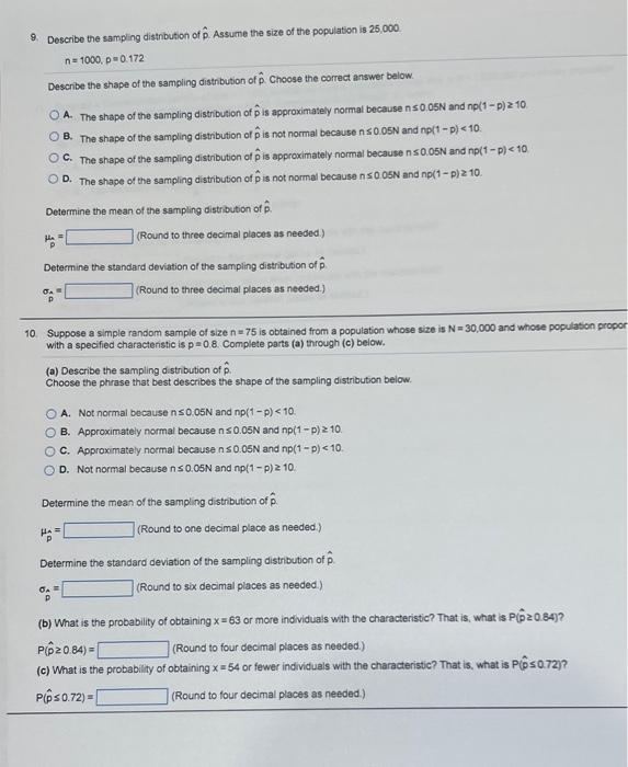 Solved 8. Describe the sampling distribution of p^. Assume | Chegg.com
