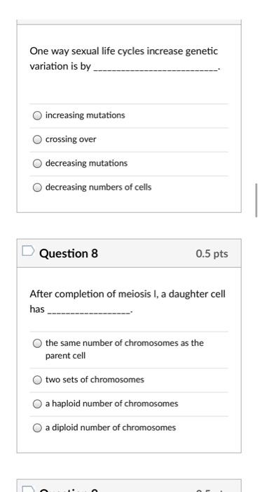 Solved One way sexual life cycles increase genetic variation | Chegg.com