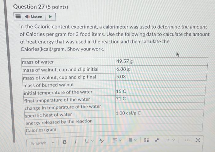 finding calories in food experiment