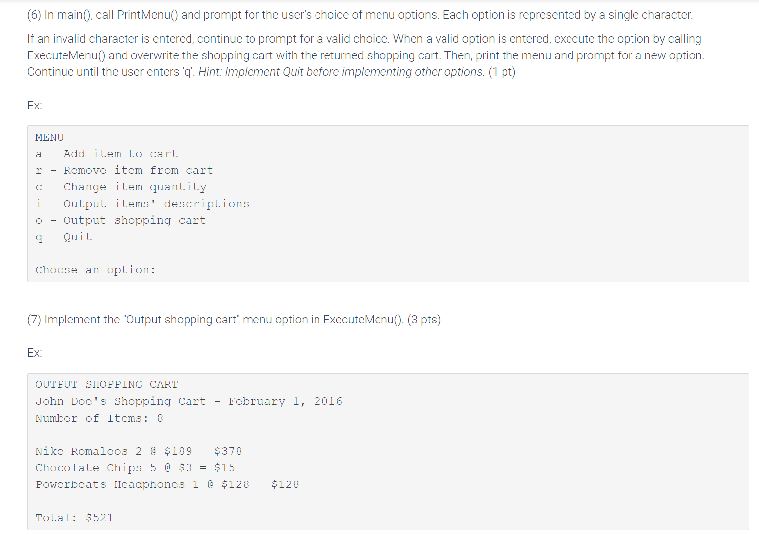 This program extends the earlier "Online shopping | Chegg.com