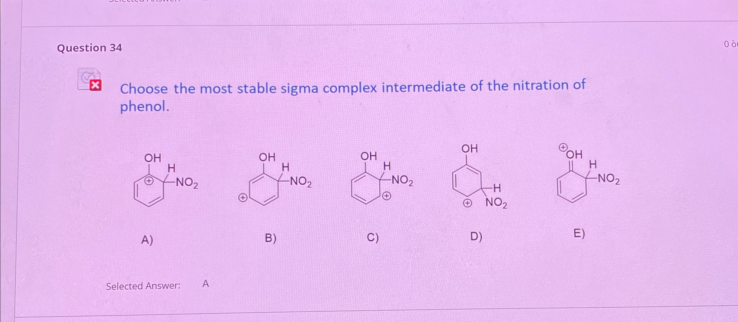 Solved Question 34Choose the most stable sigma complex | Chegg.com