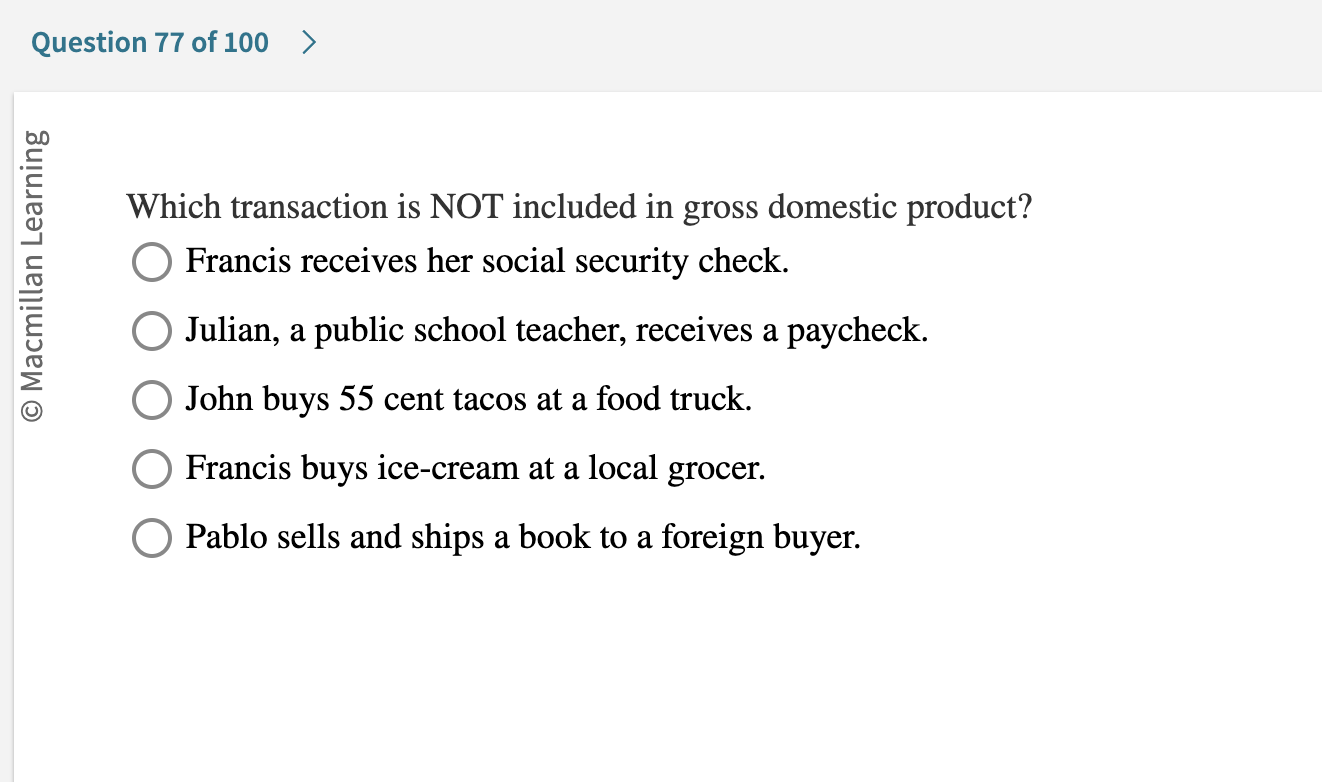 Question Not Included Solved Question 77 of 100Which transaction is NOT included | Chegg.com