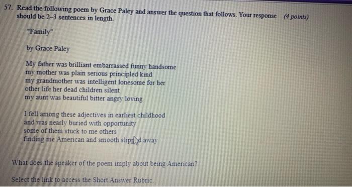 57. Read The Following Poem By Grace Paley And Answer | Chegg.com