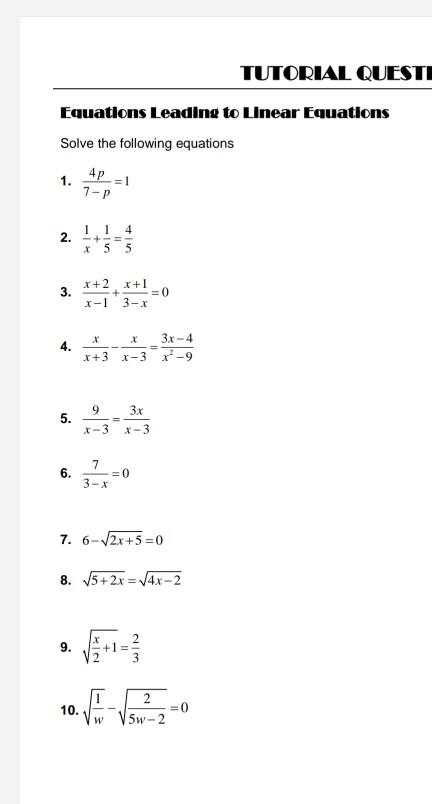 Solved Linear Equations Solve The Following Equations 1 1 Chegg Com