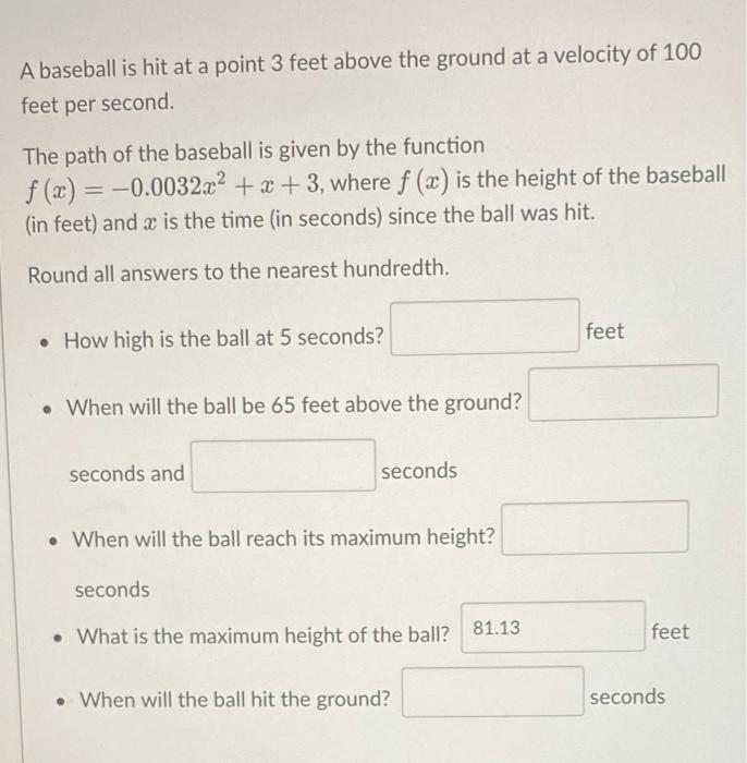 Solved A baseball is hit at a point 3 feet above the ground | Chegg.com