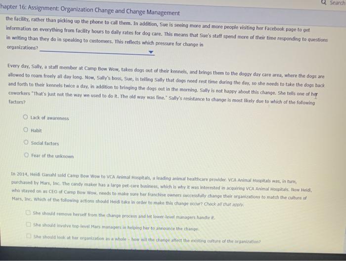 Search hapter 16: Assignment: Organization Change and | Chegg.com