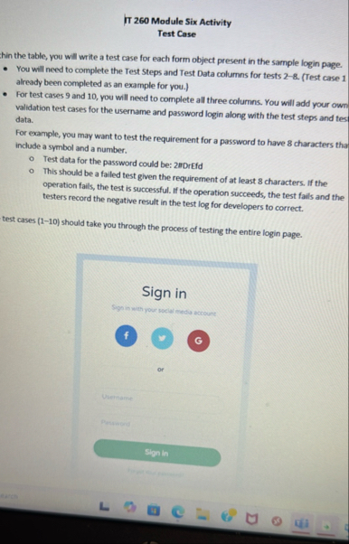 Solved IT 260 ﻿Module Six ActivityTest Casehin the table, | Chegg.com