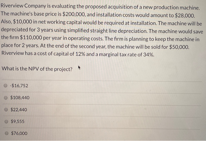 Solved Riverview Company Is Evaluating The Proposed Chegg