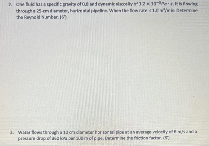 Solved 2. One fluid has a specific gravity of 0.8 and | Chegg.com