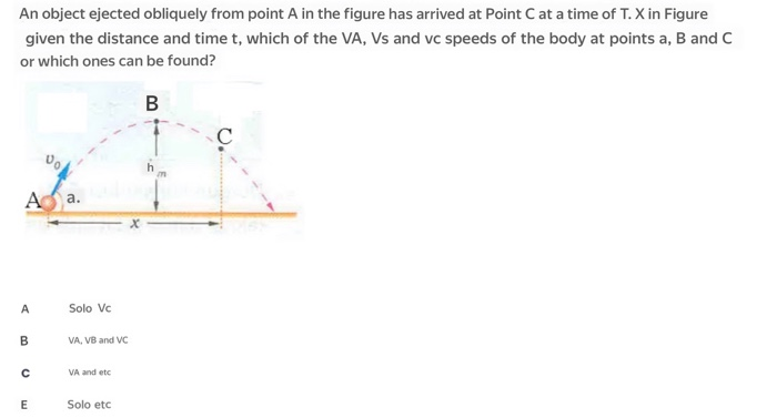 Solved An Object Ejected Obliquely From Point A In The Chegg Com