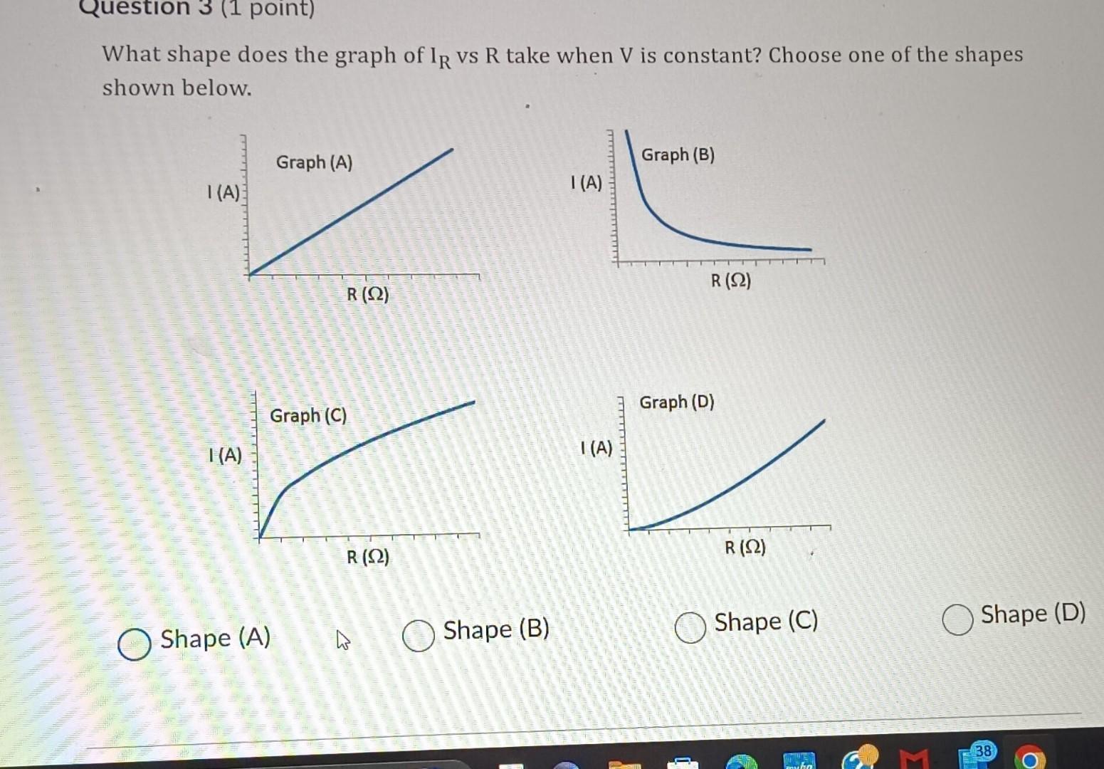 Solved What shape does the graph of IR vs R take when V is | Chegg.com