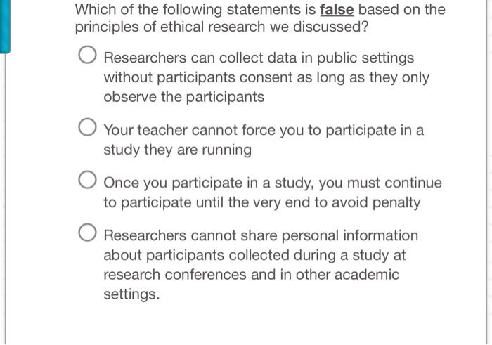 Solved Which Of The Following Statements Is False Based On | Chegg.com