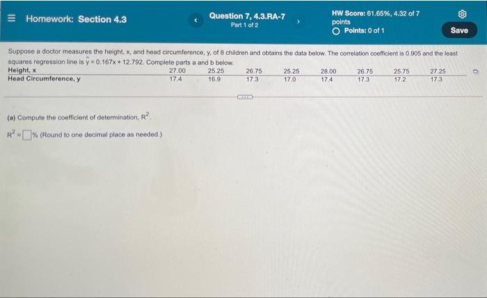 Solved 3 Homework: Section 4.3 Question 7, 4.3.RA-7 Part 1 | Chegg.com