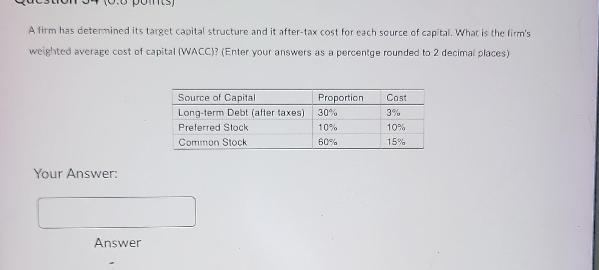 the after tax weighted average cost of capital is determined by