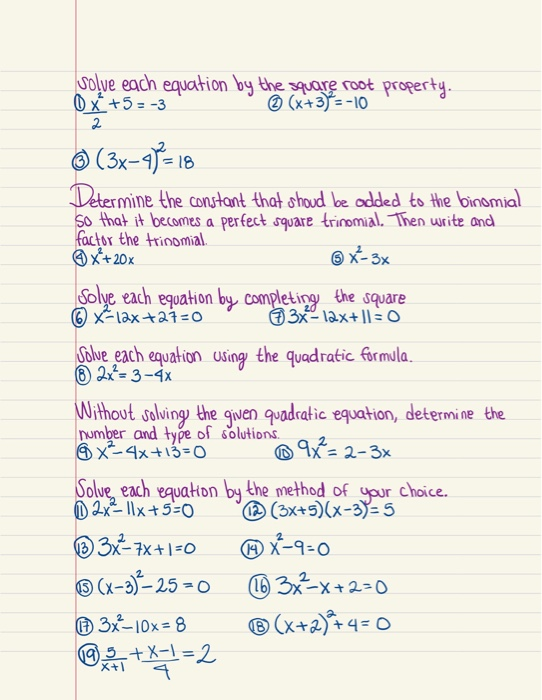 Solved Solve Each Equation By The Square Root Property 0 Chegg Com