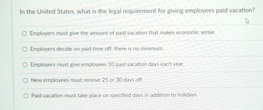 Solved In the United States, what is the legal requirement | Chegg.com