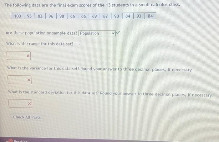 Solved The Following Data Are The Final Exam Scores Of The | Chegg.com