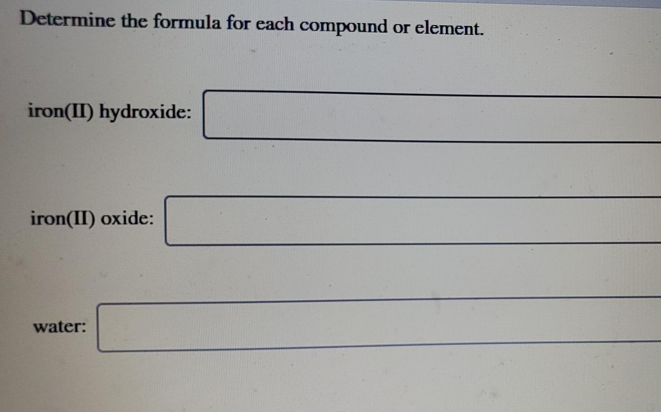Solved Determine the formula for each compound or element.