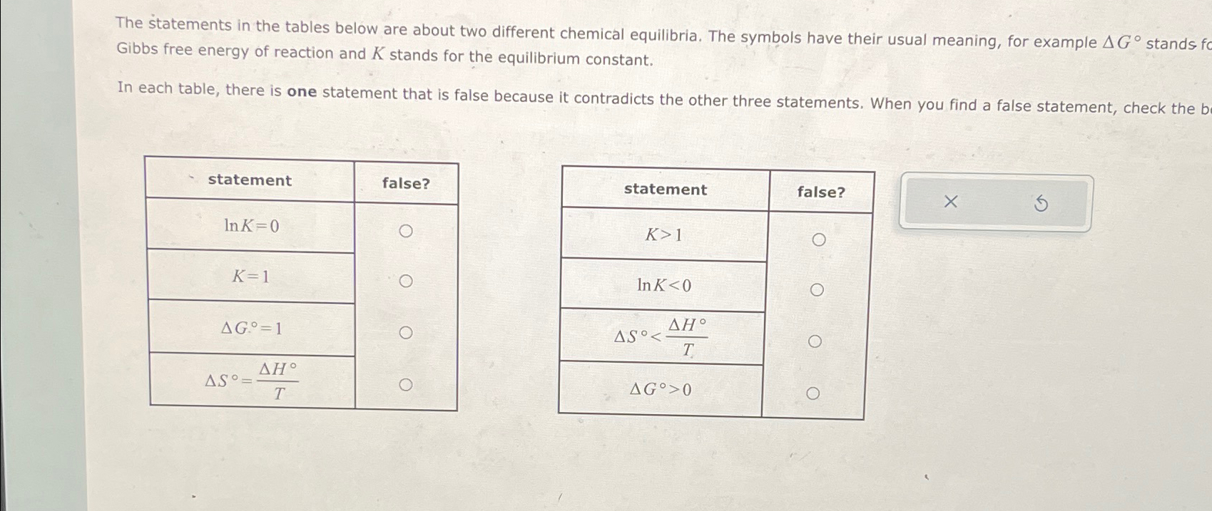 Solved The Statements In The Tables Below Are About Two 