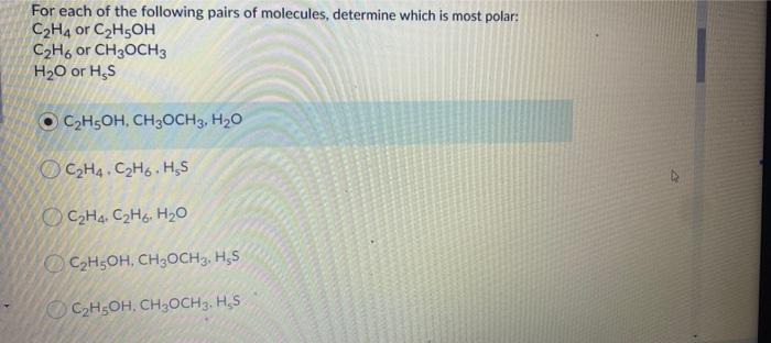 Solved For each of the following pairs of molecules Chegg