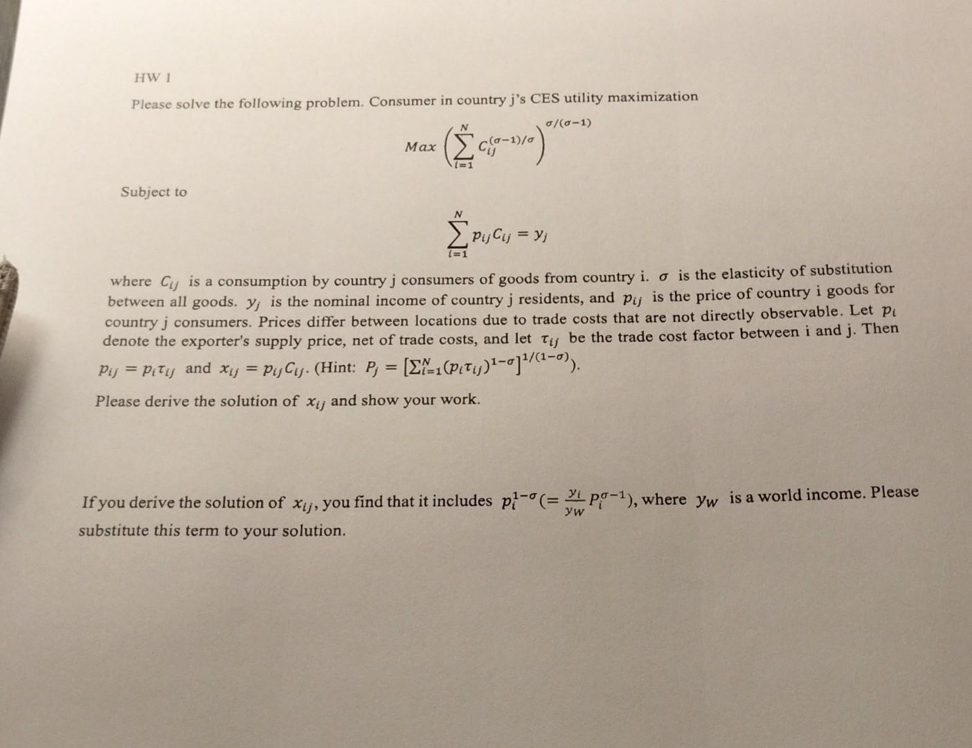 Solved HW 1 Please Solve The Following Problem. Consumer In | Chegg.com