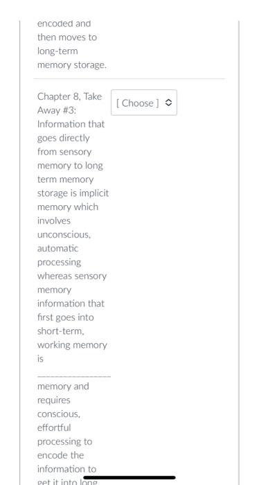 Solved Chapter 8, Take Away \#1: [Choose] Memories Are Of | Chegg.com