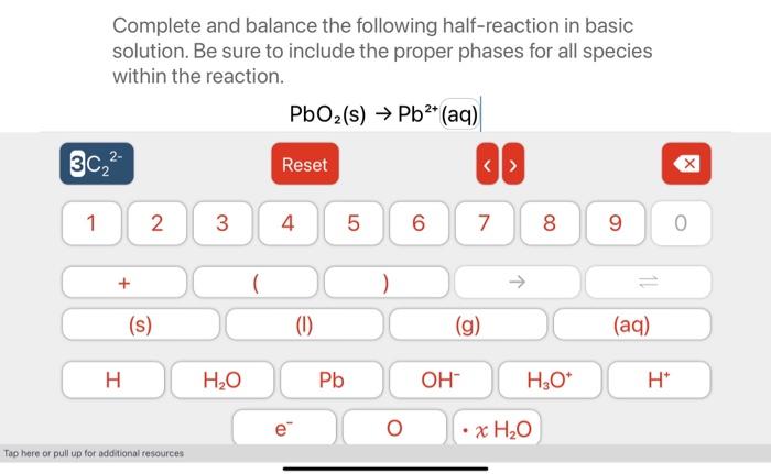 Solved Complete And Balance The Following Half-reaction In | Chegg.com