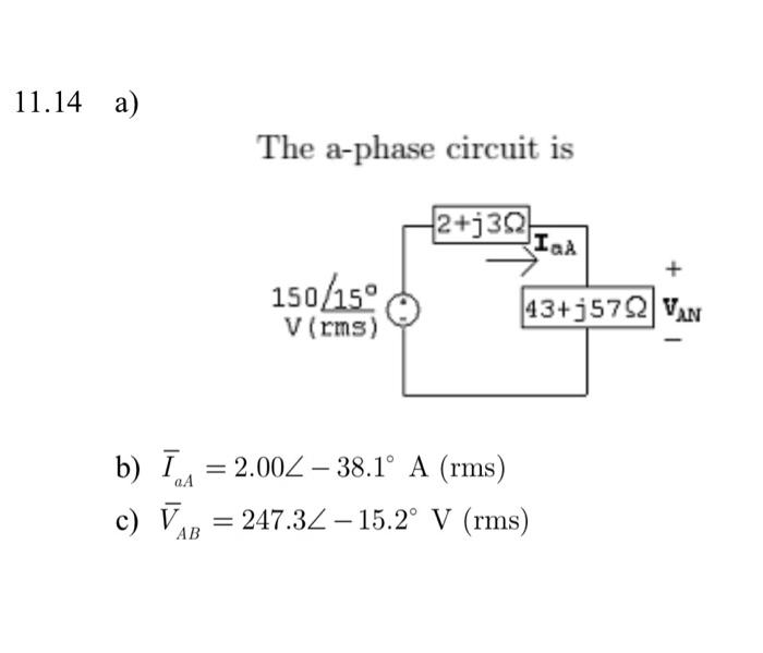 Solved 11.14 A Balanced, Three-phase Circuit Is | Chegg.com