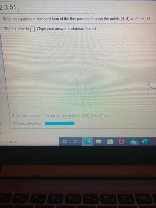 Solved 2.3.51 Write an equation in standard form of the line | Chegg.com