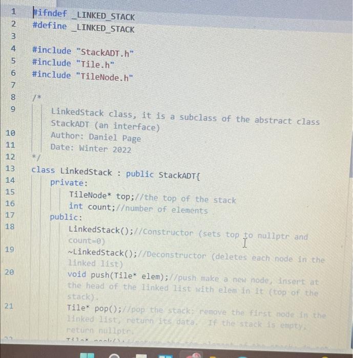implement these 7 functions in LinkedStack.cpp using | Chegg.com