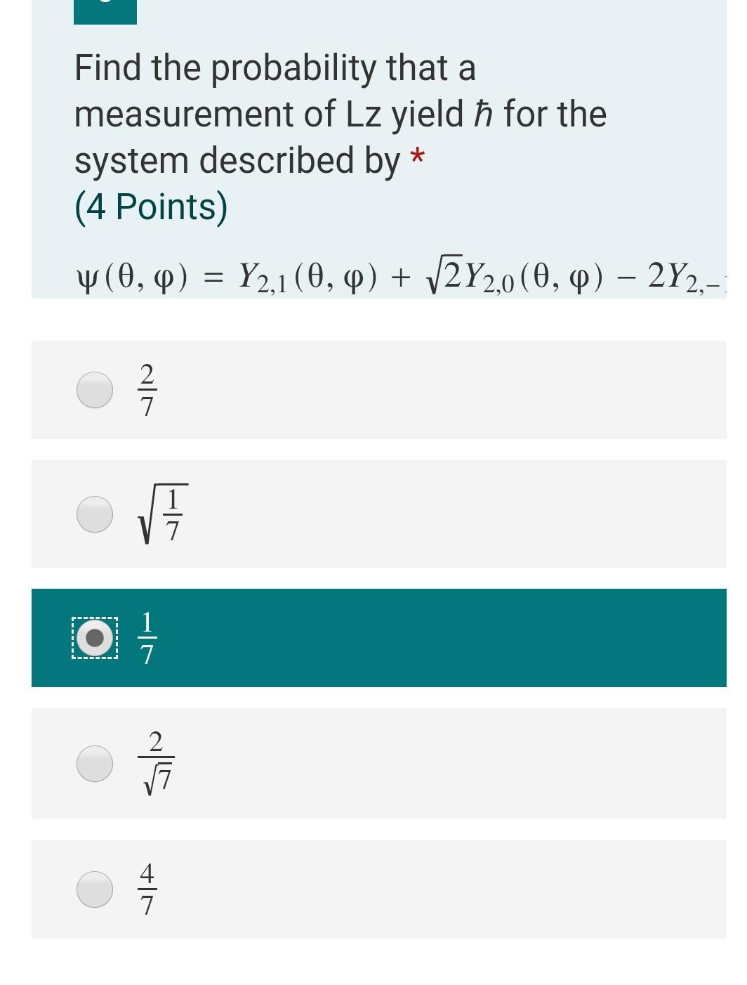 Solved Find the probability that a measurement of Lz yield ħ | Chegg.com