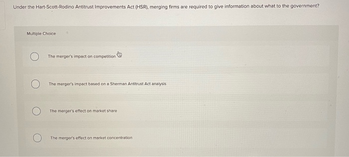 Solved Under the HartScottRodino Antitrust Improvements