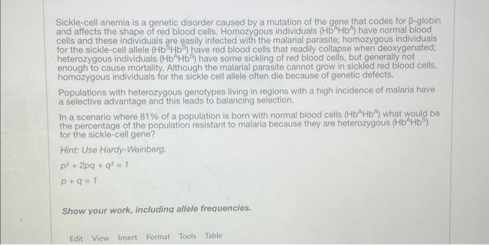 Solved Sickle-cell anemia is a genetic disorder caused by a | Chegg.com