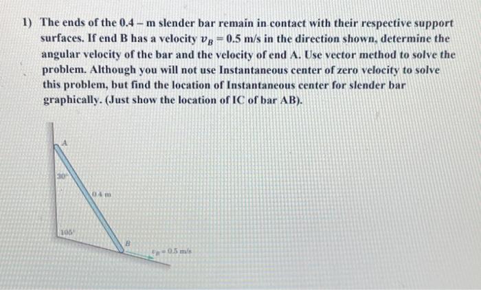 Solved The ends of the 0.4−m slender bar remain in contact | Chegg.com