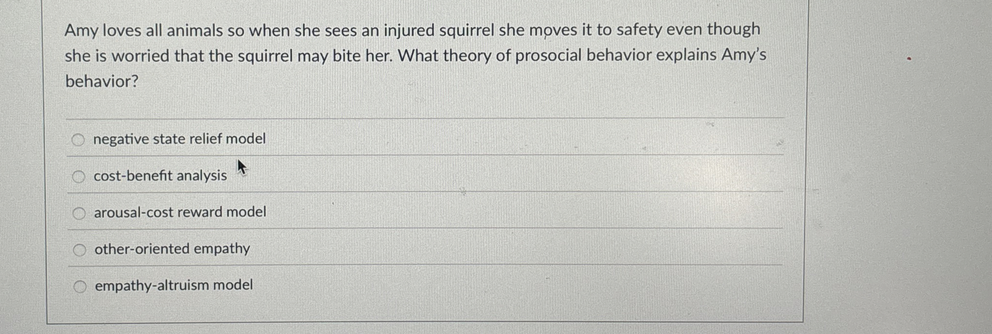 Solved Amy loves all animals so when she sees an injured | Chegg.com