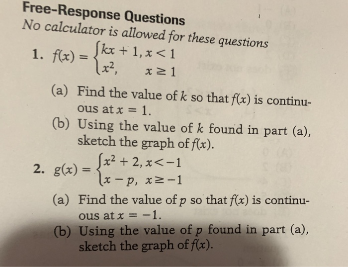 Solved Free-Response Questions No calculator is allowed for | Chegg.com