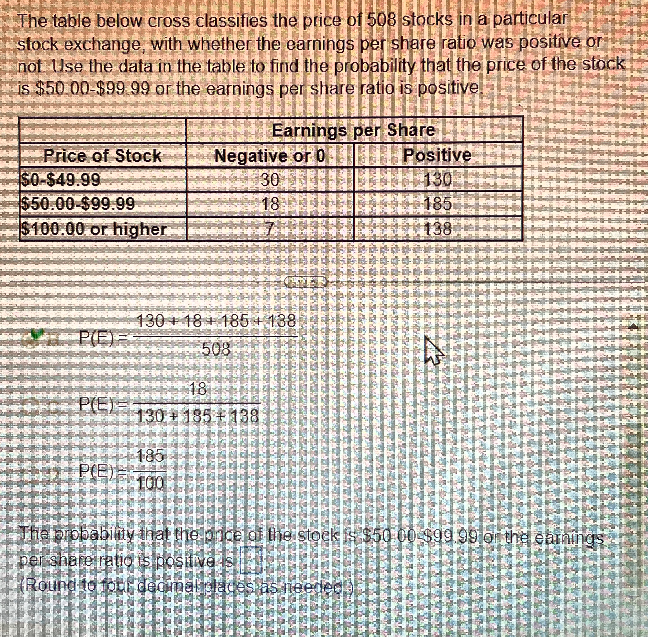 Solved The table below cross classifies the price of 508 | Chegg.com