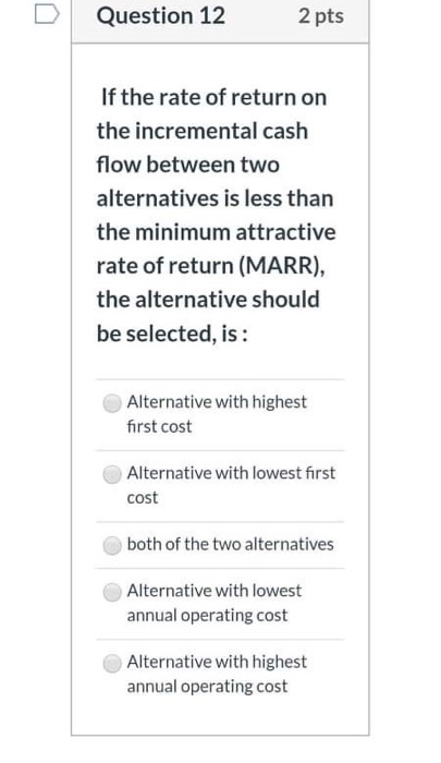 Solved Question 12 2 pts If the rate of return on the | Chegg.com