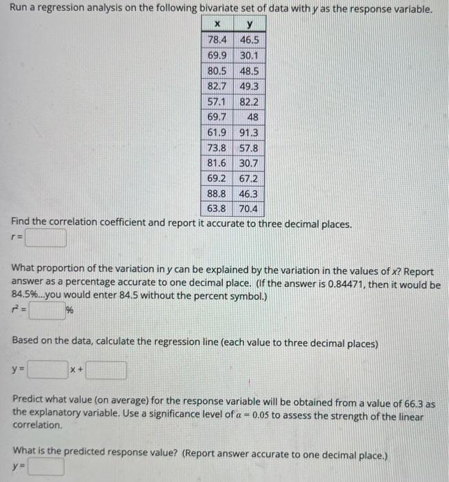 Solved Run a regression analysis on the following bivariate | Chegg.com
