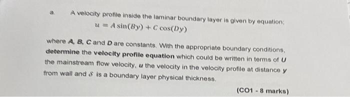 Solved a. A velocity profile inside the laminar boundary lay | Chegg.com